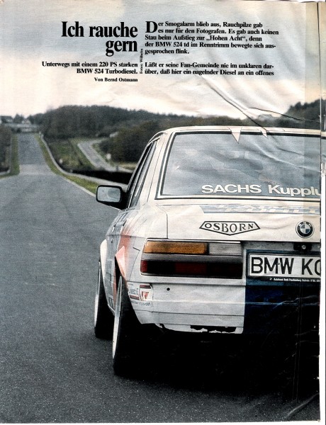 "Ich rauche gern" - Domröse's 524 td in der Auto-Motor-Sport 24, 1986