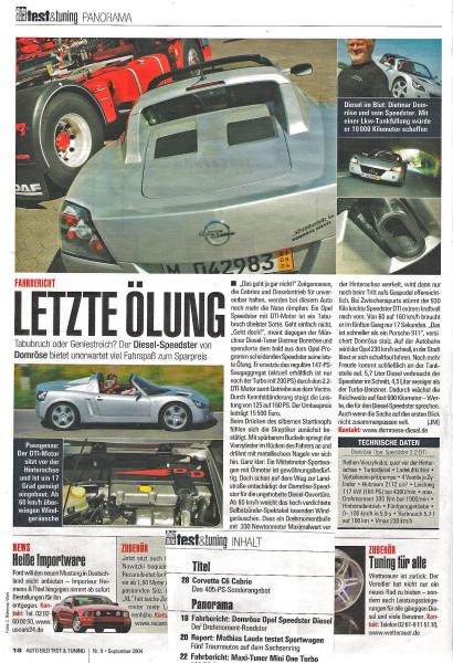 Test & Tuning Oktober 2004 - Opel Speedster, "Letzte Ölung" über Domröse Diesel